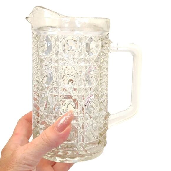 Glass Pitcher Federal Indiana Windsor Cane 16 oz - Picture 5 of 12